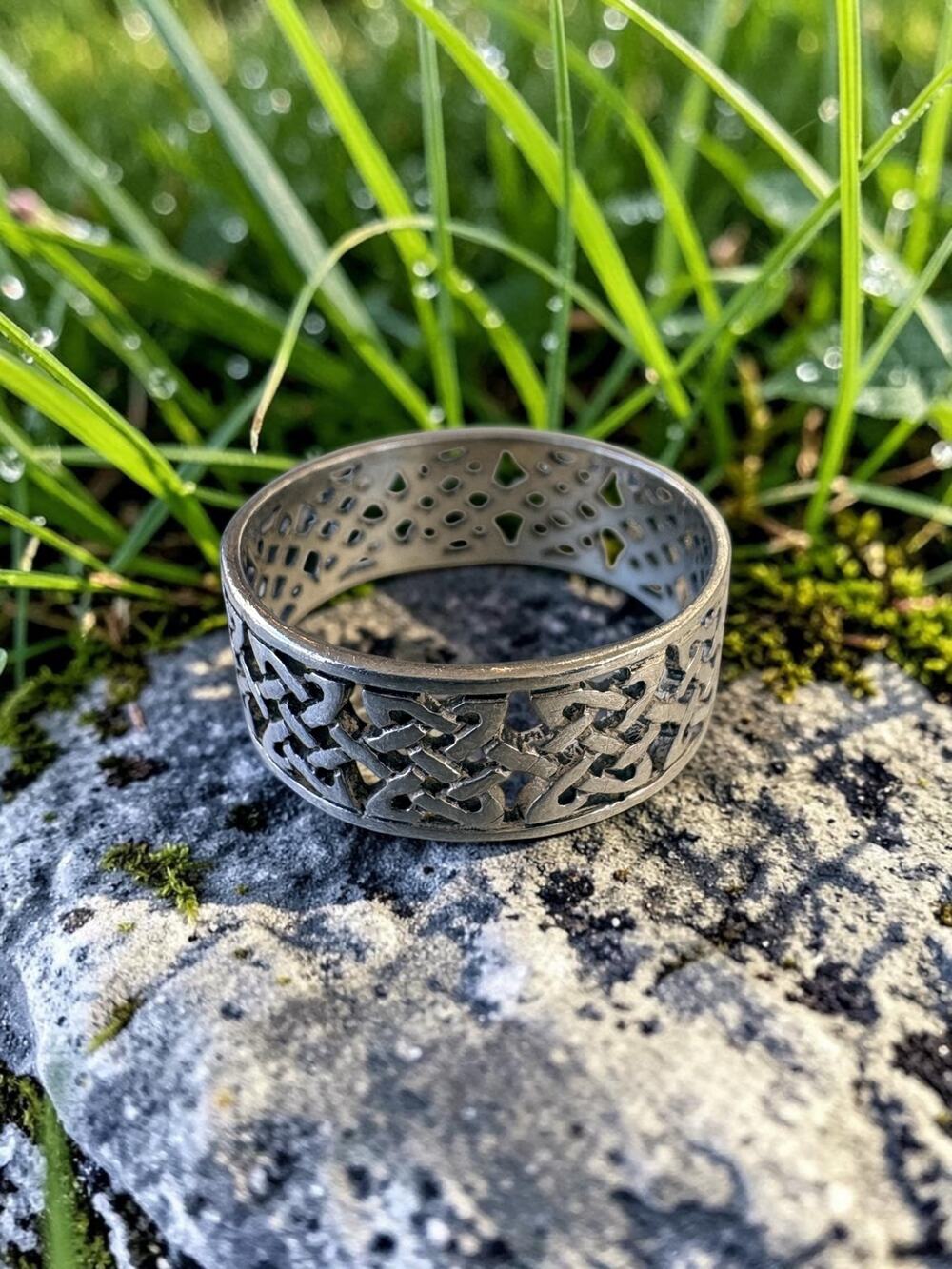 Vintage Sterling Silver Openwork Celtic Knot Wide Band Ring Interlaced Weave Des